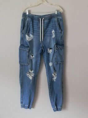 Bluenotes Ripped Moto Denim Cargo Joggers - Streetwear Y2K - XL